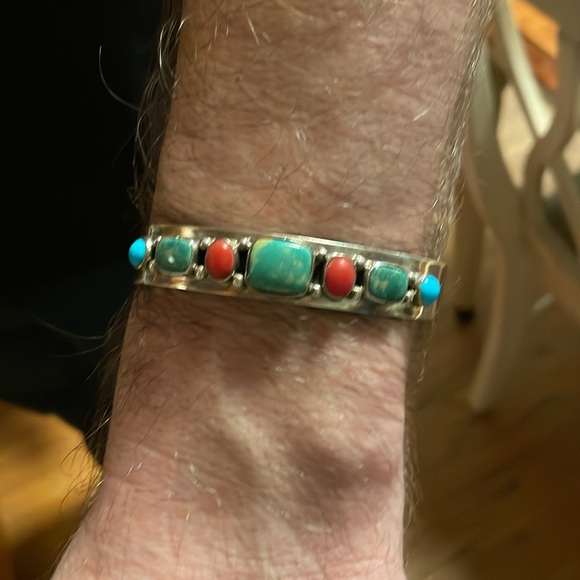 Ray Bennett Native American Turquoise Multi Stone Cuff Bracelet Unisex - Picture 10 of 10